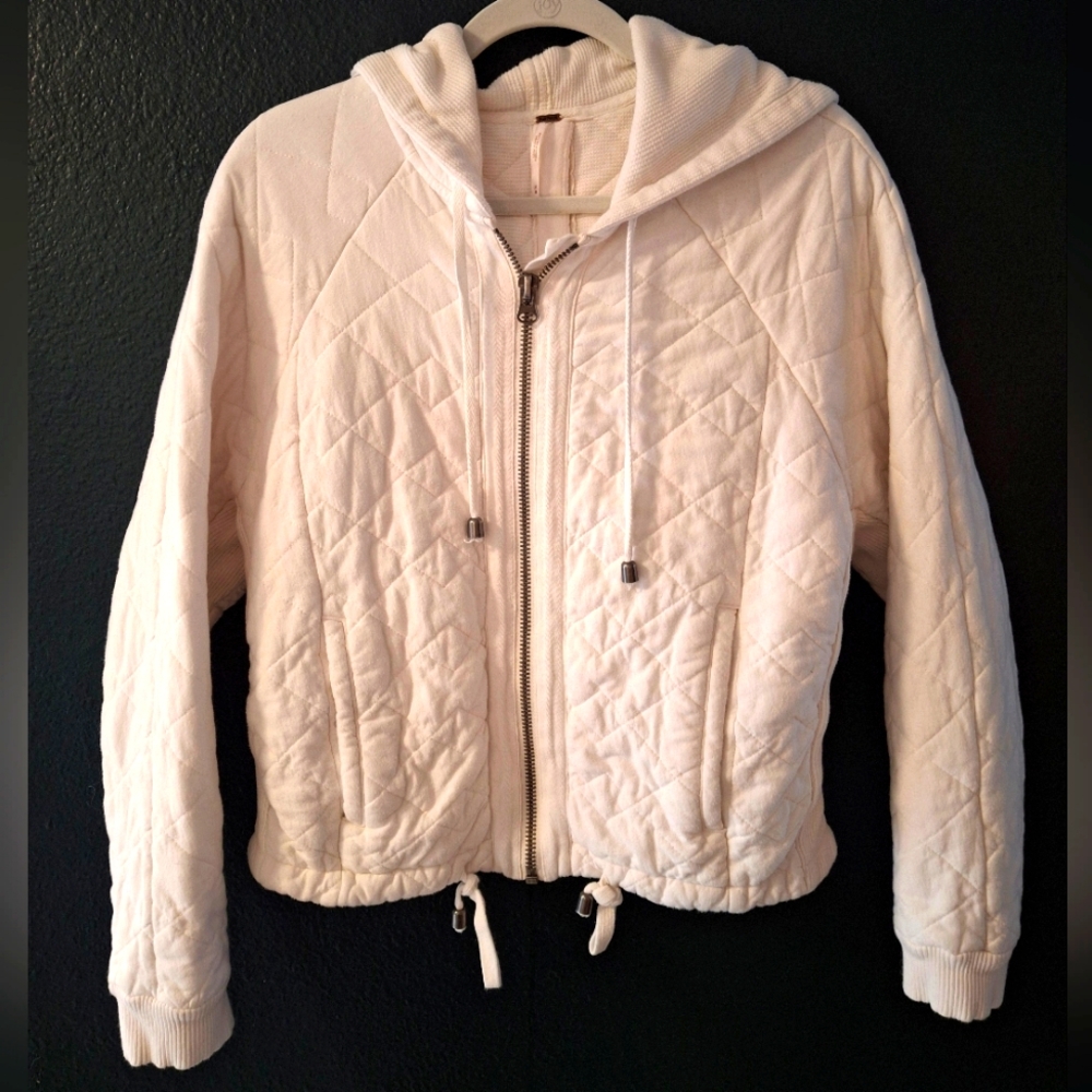 Cream colored Free People Zip-up Hoodie, Medium Womens